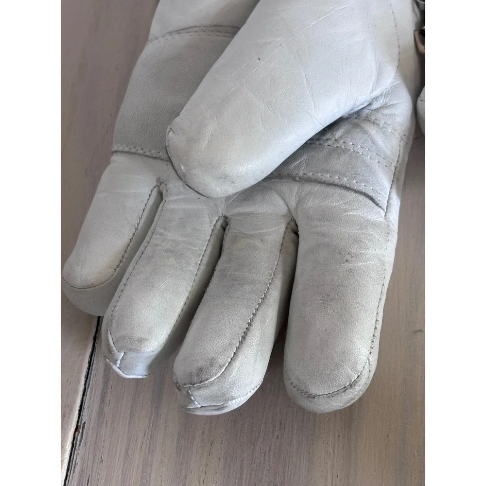 Hotfingers Vintage White Leather Quilted Ski Gloves Winter Snow Ribbed Cuff S